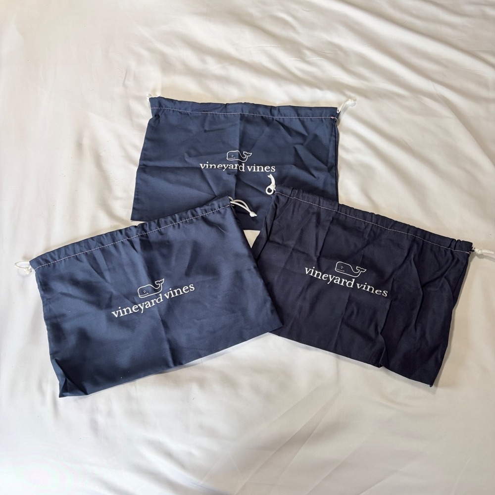 Vineyard Vines Navy Blue Drawstring Dust Bags Set of 3 Whale Logo Travel Pouches